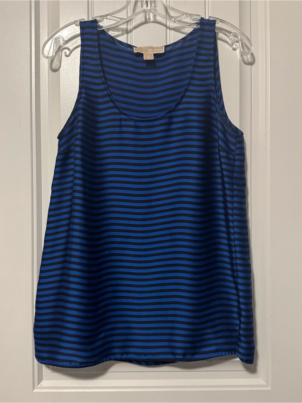 Michael Kors Blue Black Striped Tank Top Medium Career Leisure Scoop Neck Satin